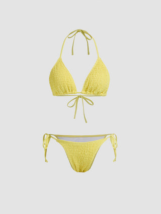 Solid Smocked Triangle Bikini Set