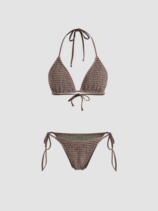 Solid Smocked Triangle Bikini Set