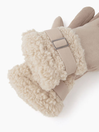 Lamb Wool Faux Leather Belt Design Thick Warm Touchscreen Gloves