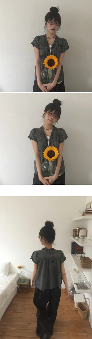 Miu Layered Short Sleeve Mori Blouse - 2 Colors
