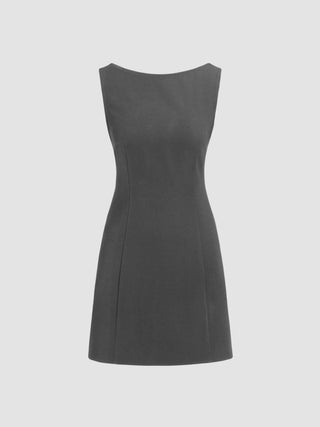 Boat Neck Solid Mini Dress