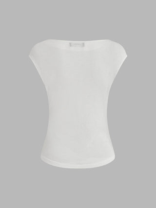 Boat Neck Solid Ruched Short Sleeve Top