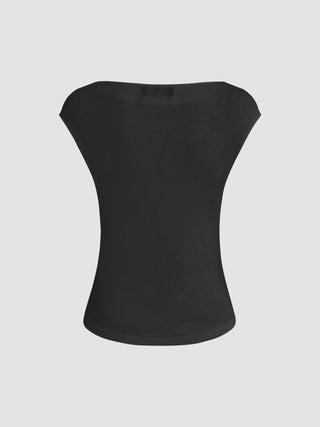 Boat Neck Solid Ruched Short Sleeve Top