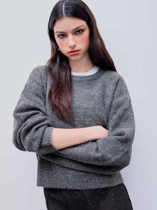Round Neck Knitted Long Sleeve Sweater