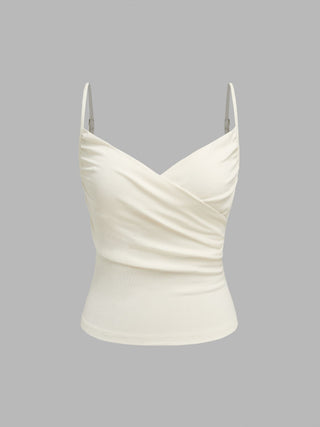 V-neck Solid Ruched Cami Top