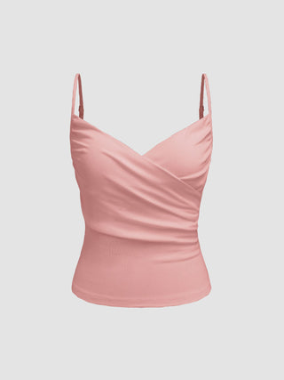 V-neck Solid Ruched Cami Top