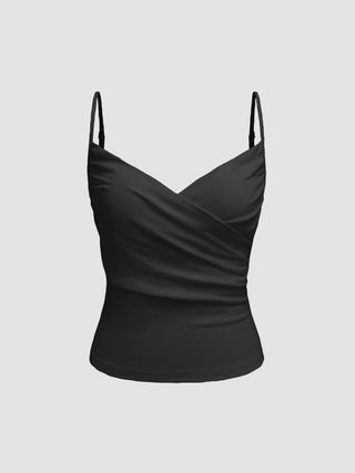 V-neck Solid Ruched Cami Top