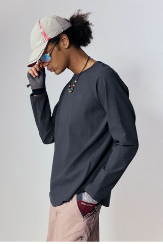 [Monterest] Waffle Knit Drop Shoulder Long Sleeve Tee