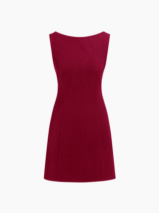 Boat Neck Solid Mini Dress