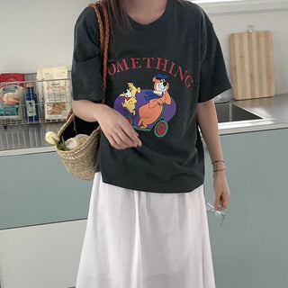 Washed print short-sleeved T-shirt