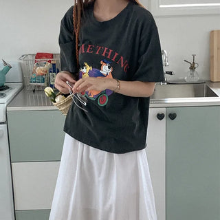 Washed print short-sleeved T-shirt