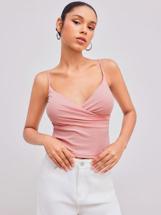 V-neck Solid Ruched Cami Top