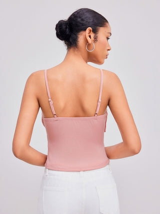 V-neck Solid Ruched Cami Top