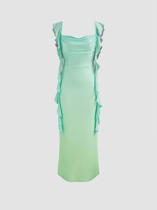 Mesh Ruffle Hem Maxi Dress