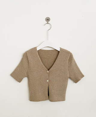 (Short-sleeved/Long-sleeved) Pastel Cropped V-neck Slim Button Ribbed Cardigan