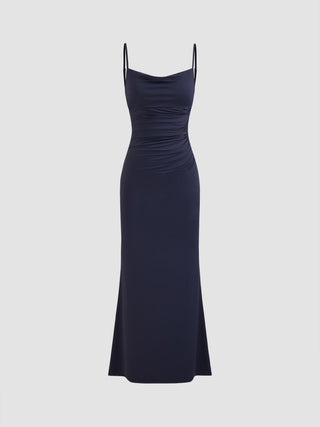 Cowl Neck Ruched Backless Maxi Dress