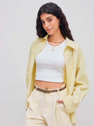 Cotton Collar Solid Long Sleeve Shirt