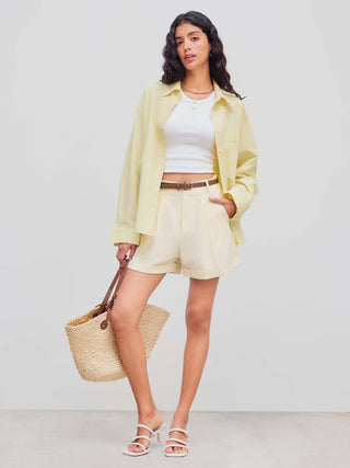 Cotton Collar Solid Long Sleeve Shirt