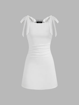 Square Neck Solid Bowknot Mini Dress