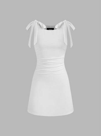 Square Neck Solid Bowknot Mini Dress