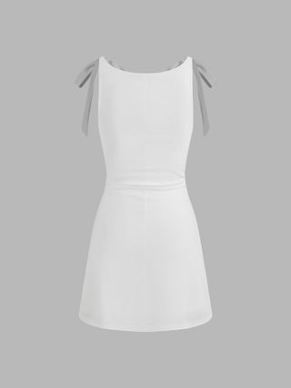 Square Neck Solid Bowknot Mini Dress