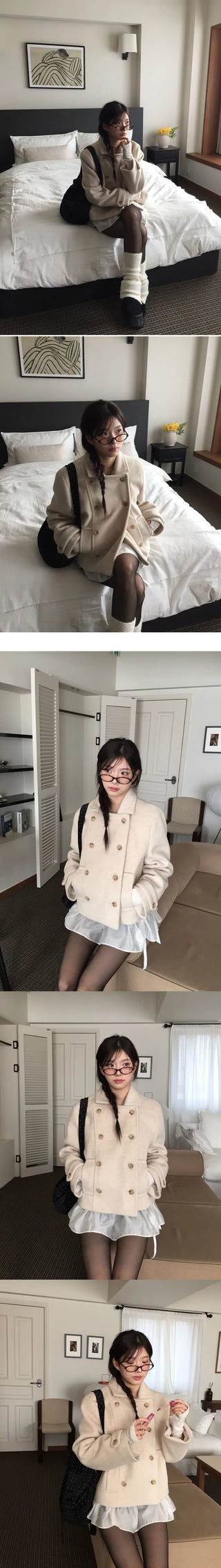 Double collar wool half coat - 3 colors