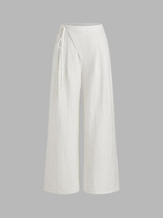 Crossover Waistband Linen Trouser
