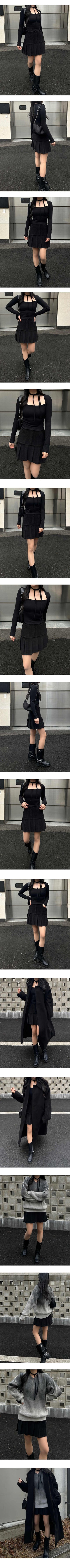 Corduroy half-pleated skirt