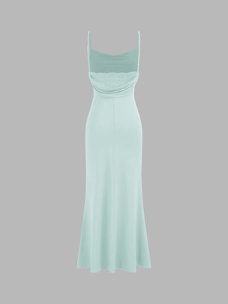 Cowl Neck Ruched Backless Maxi Dress