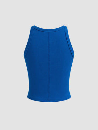 Cotton-blend Round Neckline Solid Tank Top