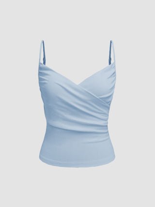 V-neck Solid Ruched Cami Top