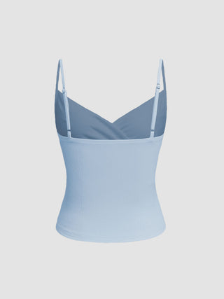 V-neck Solid Ruched Cami Top