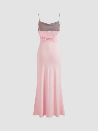 Cowl Neck Ruched Backless Maxi Dress