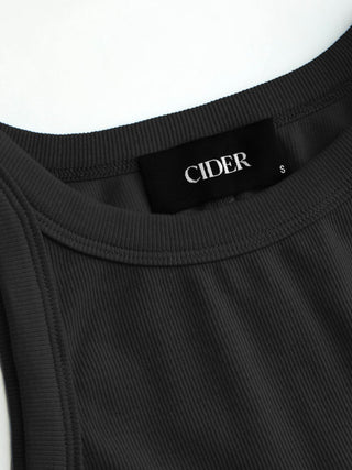 Cotton-blend Round Neckline Solid Tank Top