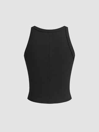 Cotton-blend Round Neckline Solid Tank Top