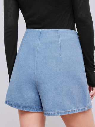 Denim Mid Waist Split Mini Skort
