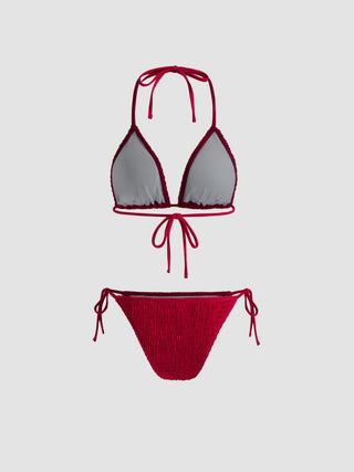 Solid Smocked Triangle Bikini Set