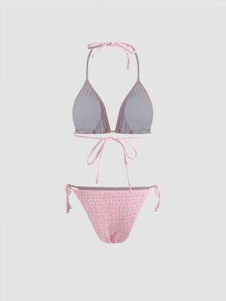 Solid Smocked Triangle Bikini Set