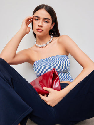 Strapless Striped Crop Tube Top