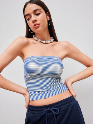 Strapless Striped Crop Tube Top