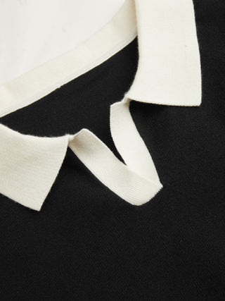 Knit Polo Contrasting Binding Short Sleeve Top