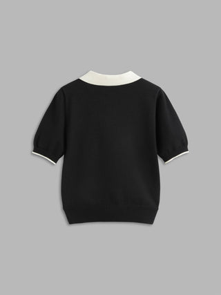 Knit Polo Contrasting Binding Short Sleeve Top