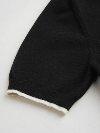 Knit Polo Contrasting Binding Short Sleeve Top