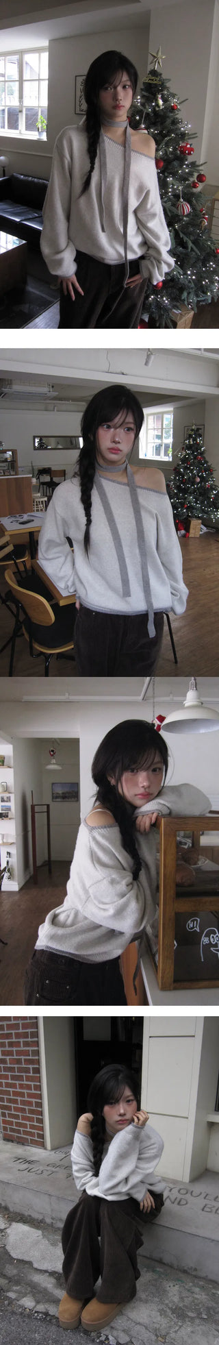 Pigmented Daily Off-Shoulder Over Wool Knitwear - 4 Colors