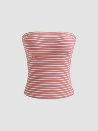 Strapless Striped Crop Tube Top
