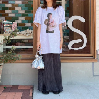 Pleated banded long skirt