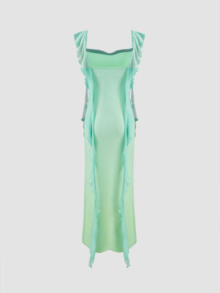 Mesh Ruffle Hem Maxi Dress