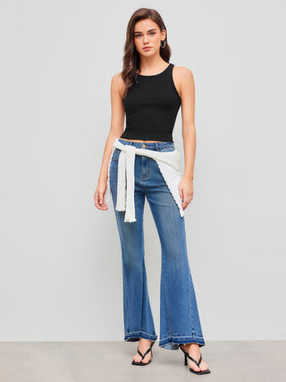 Cotton-blend Round Neckline Solid Tank Top