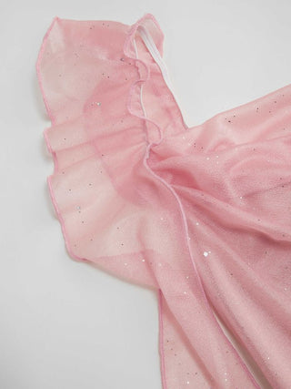 Cowl Neck Solid Glitter Ruffle Hem Maxi Dress