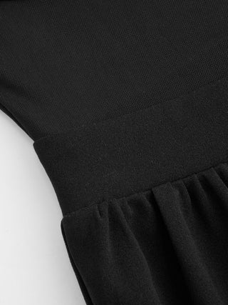 High Neck Solid Cut Out Patched Wide Leg Jumpsuit